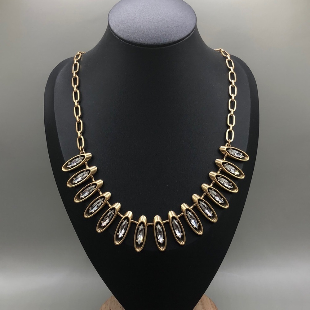 NWT J.Crew crystal elegant statement chain necklace modernist style dressy - Picture 4 of 8